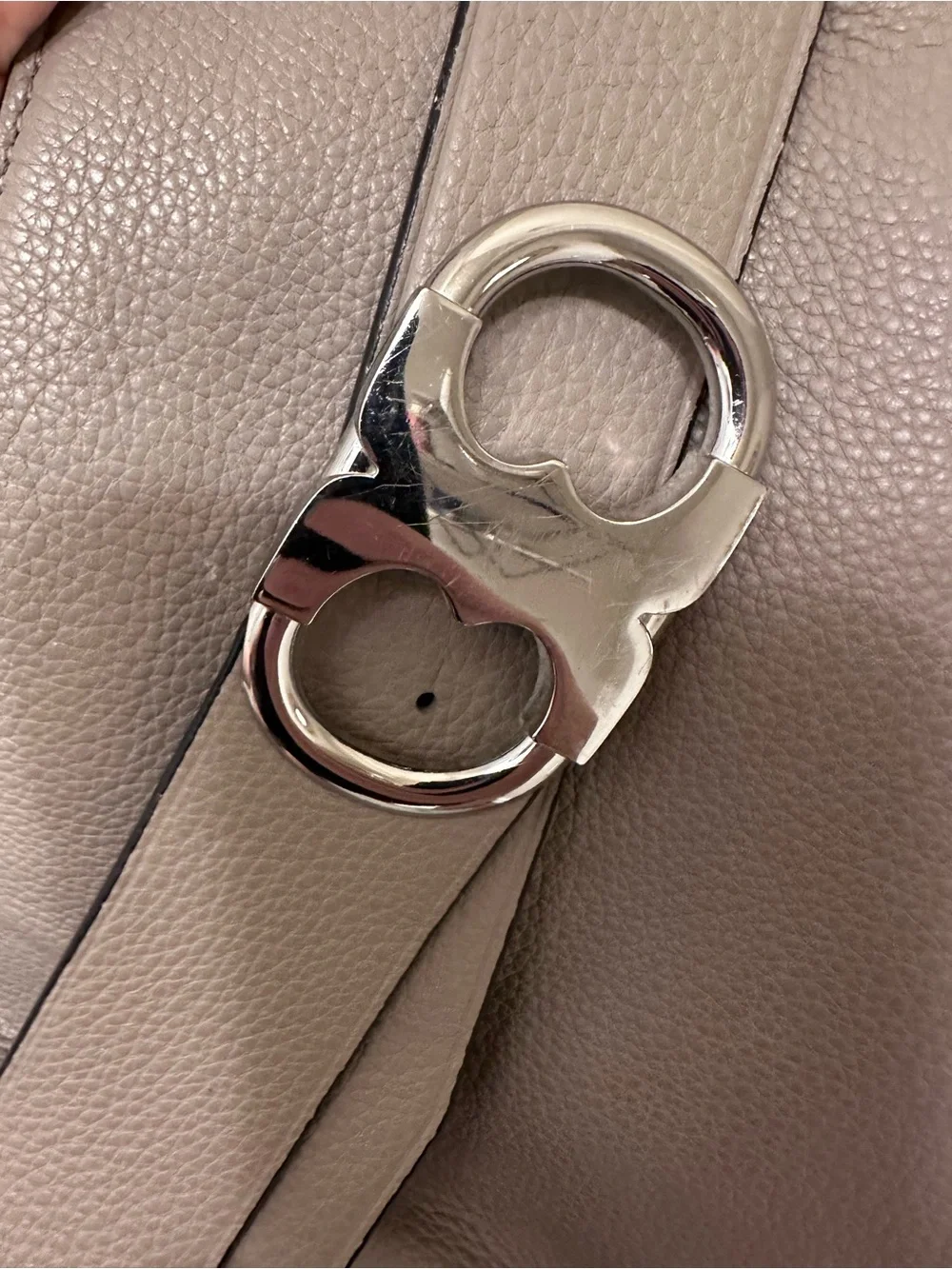 Tory Burch Gemini Link Taupe Leather Shoulder Bag Purse with Silver Hardware